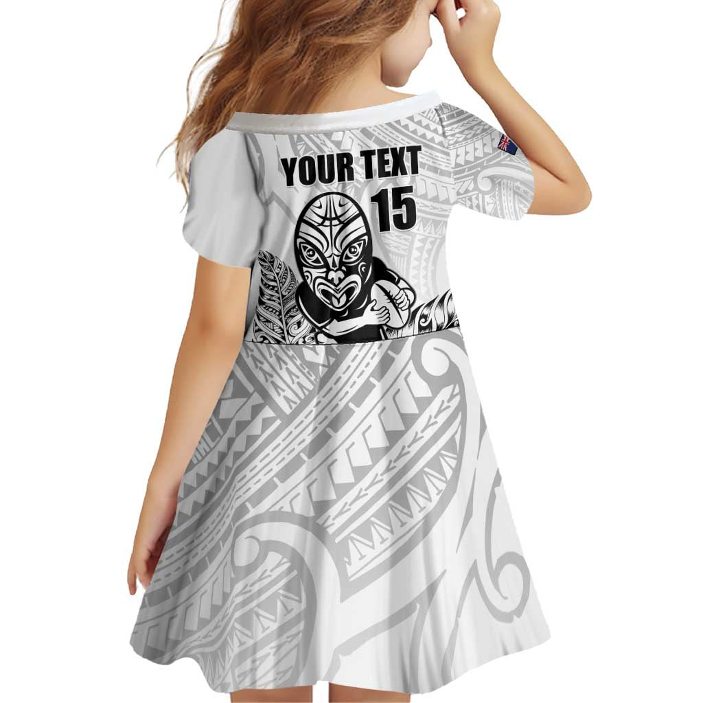 New Zealand Silver Fern Rugby Custom Family Matching Off Shoulder Short Dress and Hawaiian Shirt Maori Tiki White Version