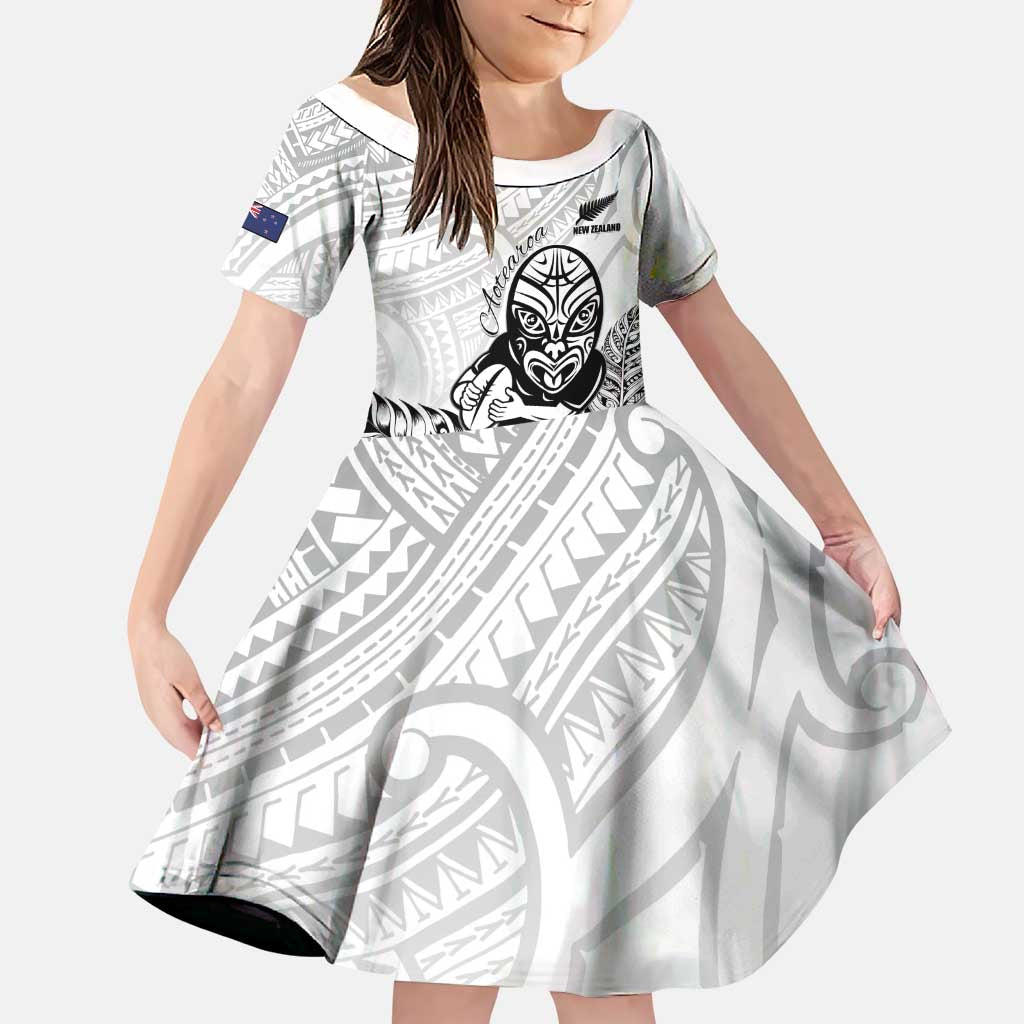 New Zealand Silver Fern Rugby Custom Family Matching Puletasi and Hawaiian Shirt Maori Tiki White Version