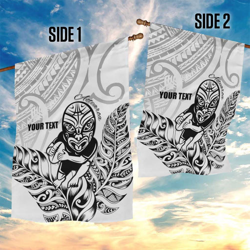New Zealand Silver Fern Rugby Custom Garden Flag Maori Tiki White Version