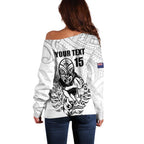 New Zealand Silver Fern Rugby Custom Off Shoulder Sweater Maori Tiki White Version