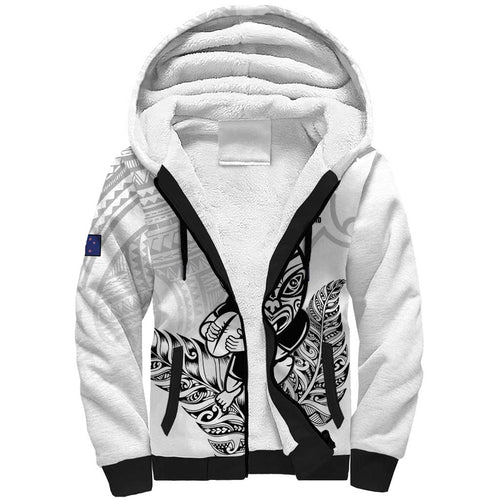 New Zealand Silver Fern Rugby Custom Sherpa Hoodie Maori Tiki White Version