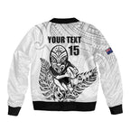 New Zealand Silver Fern Rugby Custom Sleeve Zip Bomber Jacket Maori Tiki White Version