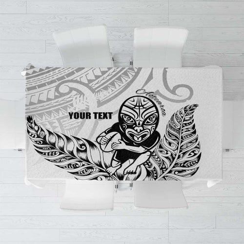 New Zealand Silver Fern Rugby Custom Tablecloth Maori Tiki White Version