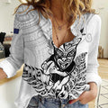 New Zealand Silver Fern Rugby Custom Women Casual Shirt Maori Tiki White Version