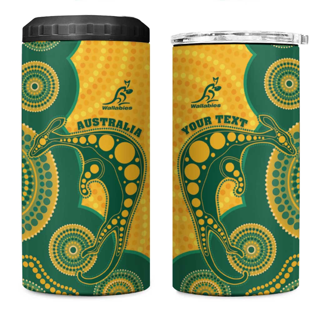 Australia Rugby Custom 4 in 1 Can Cooler Tumbler Go Wallabies Aboriginal Style