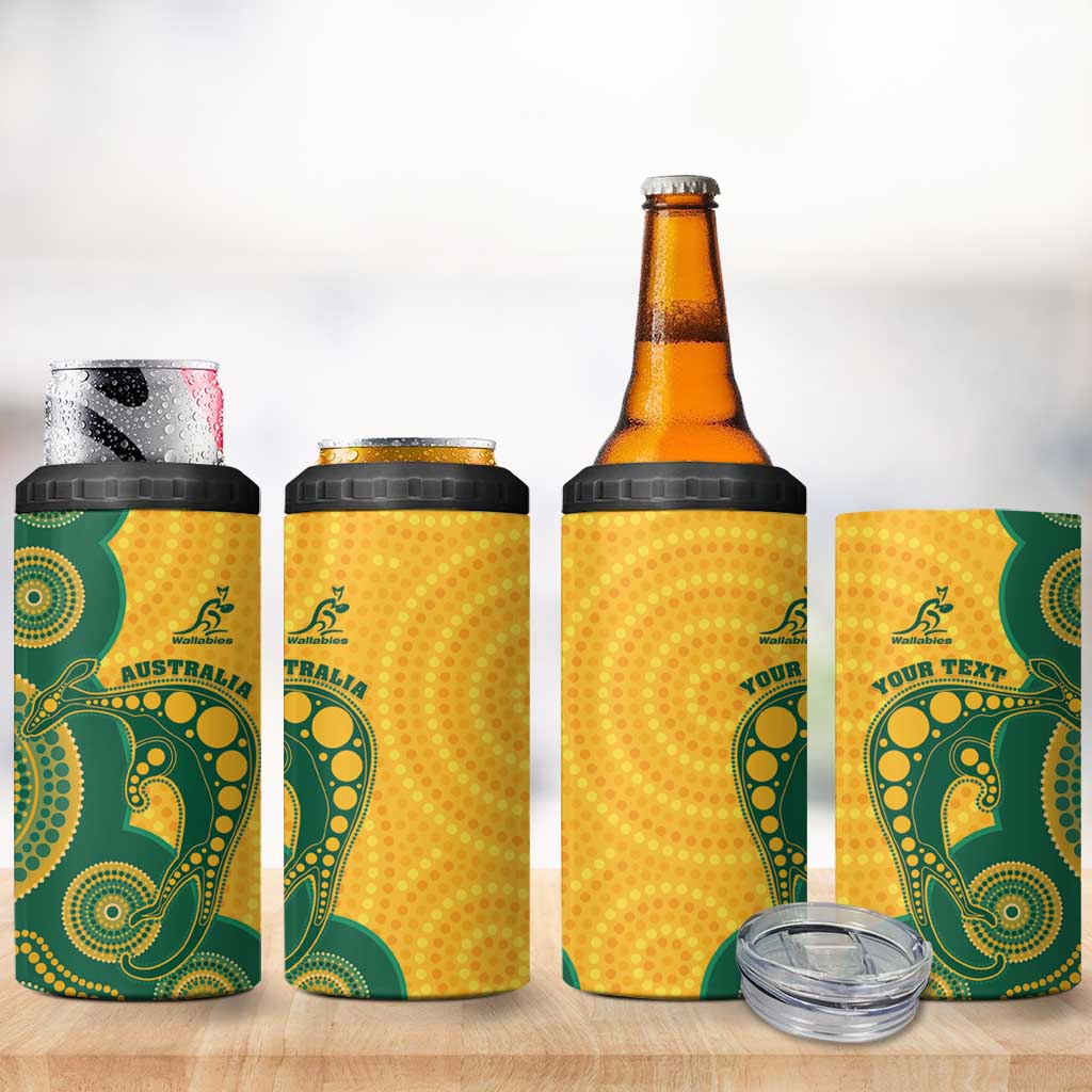 Australia Rugby Custom 4 in 1 Can Cooler Tumbler Go Wallabies Aboriginal Style
