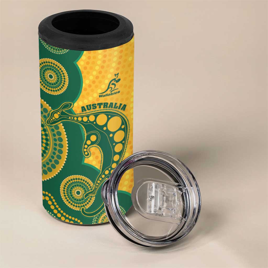 Australia Rugby Custom 4 in 1 Can Cooler Tumbler Go Wallabies Aboriginal Style