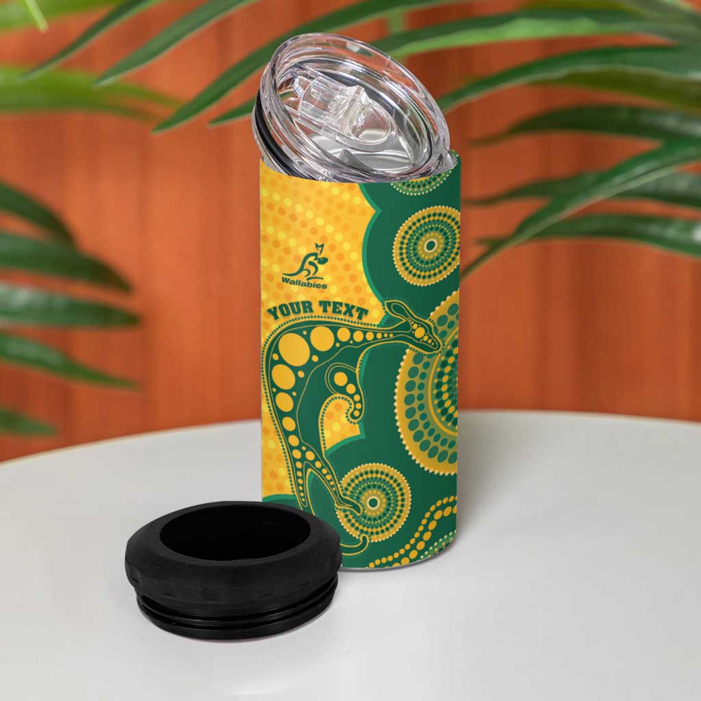 Australia Rugby Custom 4 in 1 Can Cooler Tumbler Go Wallabies Aboriginal Style