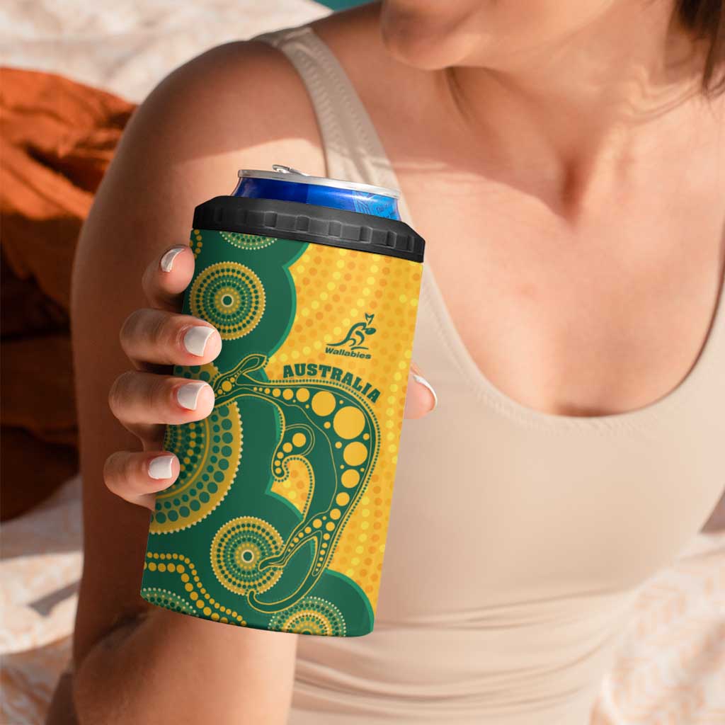 Australia Rugby Custom 4 in 1 Can Cooler Tumbler Go Wallabies Aboriginal Style