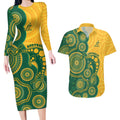 Australia Rugby Custom Couples Matching Long Sleeve Bodycon Dress and Hawaiian Shirt Go Wallabies Aboriginal Style