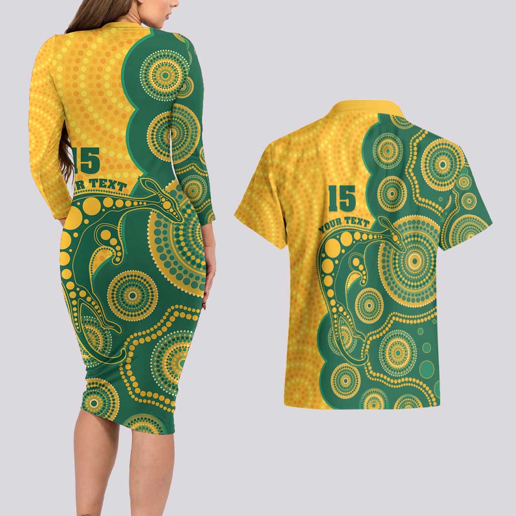 Australia Rugby Custom Couples Matching Long Sleeve Bodycon Dress and Hawaiian Shirt Go Wallabies Aboriginal Style