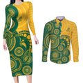 Australia Rugby Custom Couples Matching Long Sleeve Bodycon Dress and Long Sleeve Button Shirt Go Wallabies Aboriginal Style