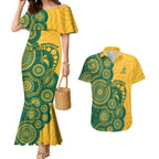 Australia Rugby Custom Couples Matching Mermaid Dress and Hawaiian Shirt Go Wallabies Aboriginal Style