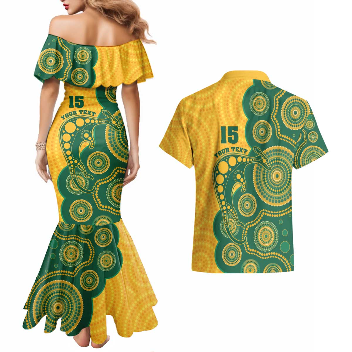 Australia Rugby Custom Couples Matching Mermaid Dress and Hawaiian Shirt Go Wallabies Aboriginal Style
