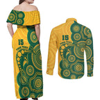 Australia Rugby Custom Couples Matching Off Shoulder Maxi Dress and Long Sleeve Button Shirt Go Wallabies Aboriginal Style