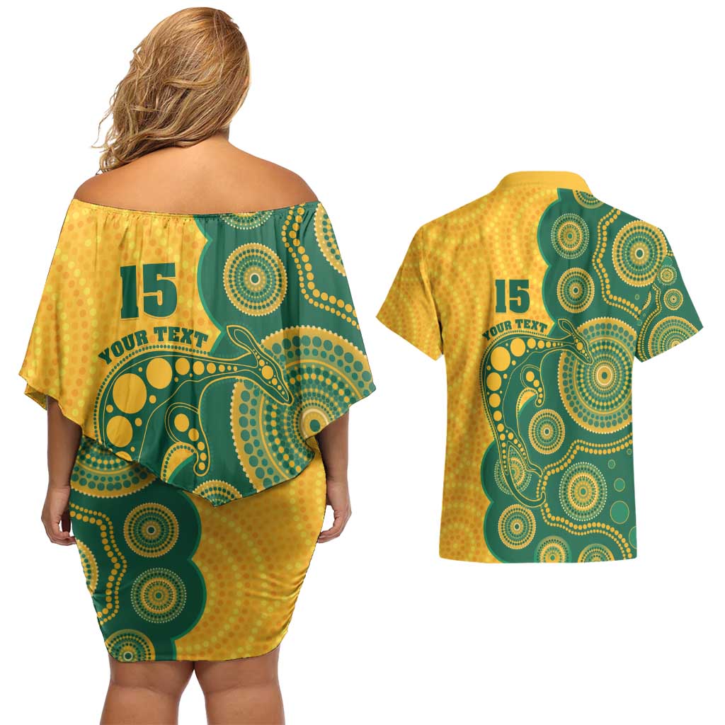 Australia Rugby Custom Couples Matching Off Shoulder Short Dress and Hawaiian Shirt Go Wallabies Aboriginal Style