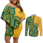 Australia Rugby Custom Couples Matching Off Shoulder Short Dress and Long Sleeve Button Shirt Go Wallabies Aboriginal Style