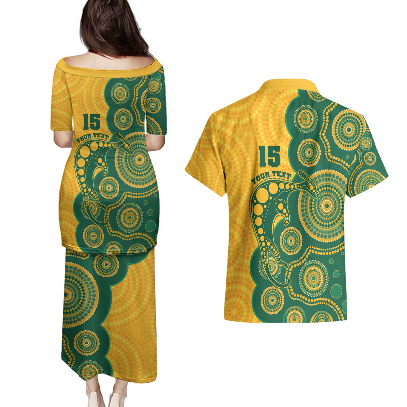 Australia Rugby Custom Couples Matching Puletasi and Hawaiian Shirt Go Wallabies Aboriginal Style