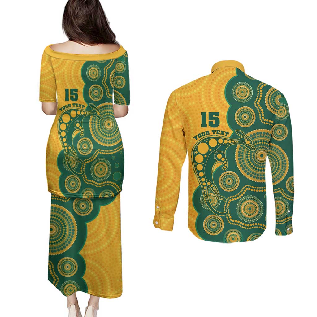 Australia Rugby Custom Couples Matching Puletasi and Long Sleeve Button Shirt Go Wallabies Aboriginal Style