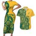 Australia Rugby Custom Couples Matching Short Sleeve Bodycon Dress and Hawaiian Shirt Go Wallabies Aboriginal Style