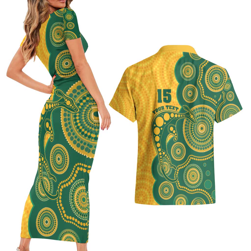 Australia Rugby Custom Couples Matching Short Sleeve Bodycon Dress and Hawaiian Shirt Go Wallabies Aboriginal Style