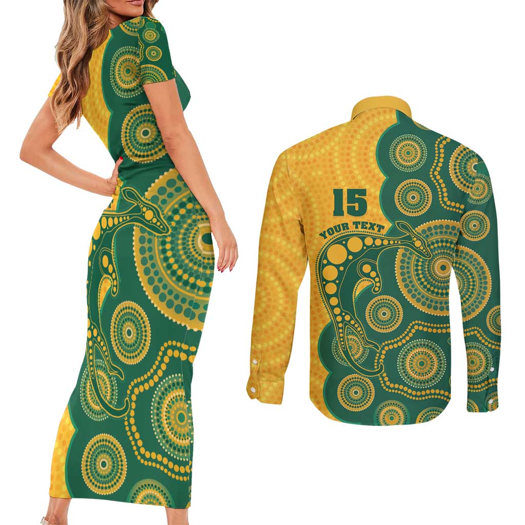 Australia Rugby Custom Couples Matching Short Sleeve Bodycon Dress and Long Sleeve Button Shirt Go Wallabies Aboriginal Style