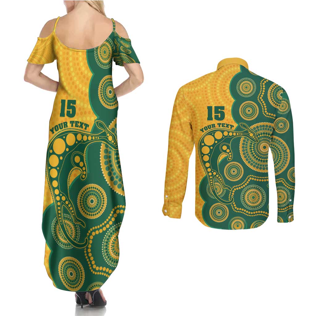 Australia Rugby Custom Couples Matching Summer Maxi Dress and Long Sleeve Button Shirt Go Wallabies Aboriginal Style