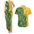 Australia Rugby Custom Couples Matching Tank Maxi Dress and Hawaiian Shirt Go Wallabies Aboriginal Style