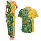 Australia Rugby Custom Couples Matching Tank Maxi Dress and Hawaiian Shirt Go Wallabies Aboriginal Style