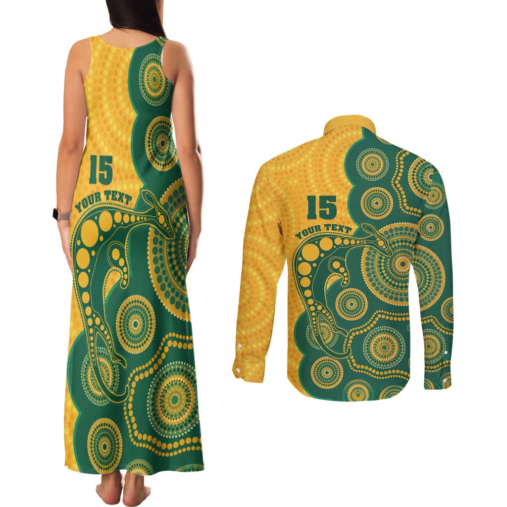 Australia Rugby Custom Couples Matching Tank Maxi Dress and Long Sleeve Button Shirt Go Wallabies Aboriginal Style