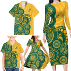 Australia Rugby Custom Family Matching Long Sleeve Bodycon Dress and Hawaiian Shirt Go Wallabies Aboriginal Style