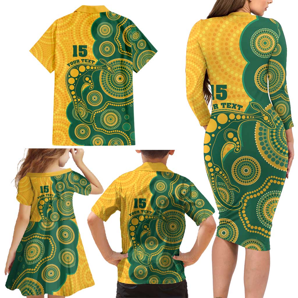 Australia Rugby Custom Family Matching Long Sleeve Bodycon Dress and Hawaiian Shirt Go Wallabies Aboriginal Style