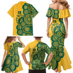 Australia Rugby Custom Family Matching Mermaid Dress and Hawaiian Shirt Go Wallabies Aboriginal Style