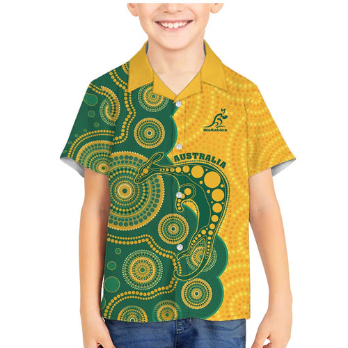 Australia Rugby Custom Family Matching Mermaid Dress and Hawaiian Shirt Go Wallabies Aboriginal Style