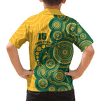 Australia Rugby Custom Family Matching Off The Shoulder Long Sleeve Dress and Hawaiian Shirt Go Wallabies Aboriginal Style