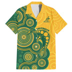 Australia Rugby Custom Family Matching Off The Shoulder Long Sleeve Dress and Hawaiian Shirt Go Wallabies Aboriginal Style