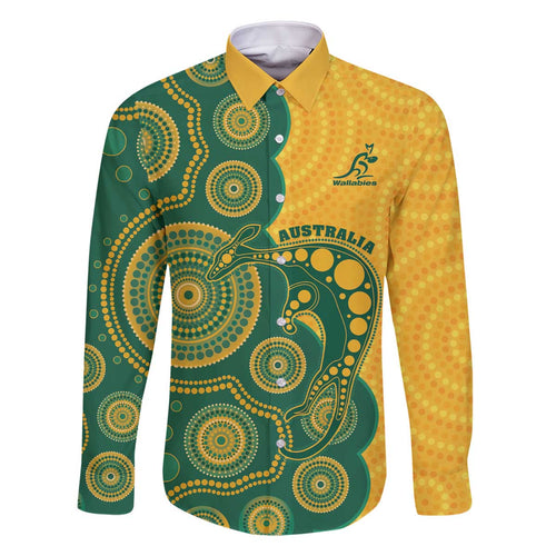 Australia Rugby Custom Family Matching Off The Shoulder Long Sleeve Dress and Hawaiian Shirt Go Wallabies Aboriginal Style