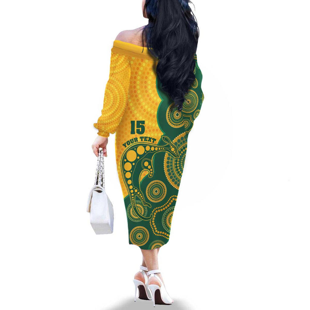 Australia Rugby Custom Family Matching Off The Shoulder Long Sleeve Dress and Hawaiian Shirt Go Wallabies Aboriginal Style