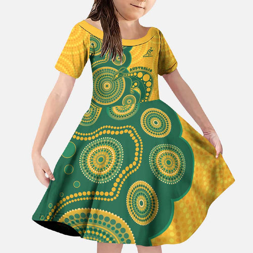 Australia Rugby Custom Family Matching Off Shoulder Maxi Dress and Hawaiian Shirt Go Wallabies Aboriginal Style