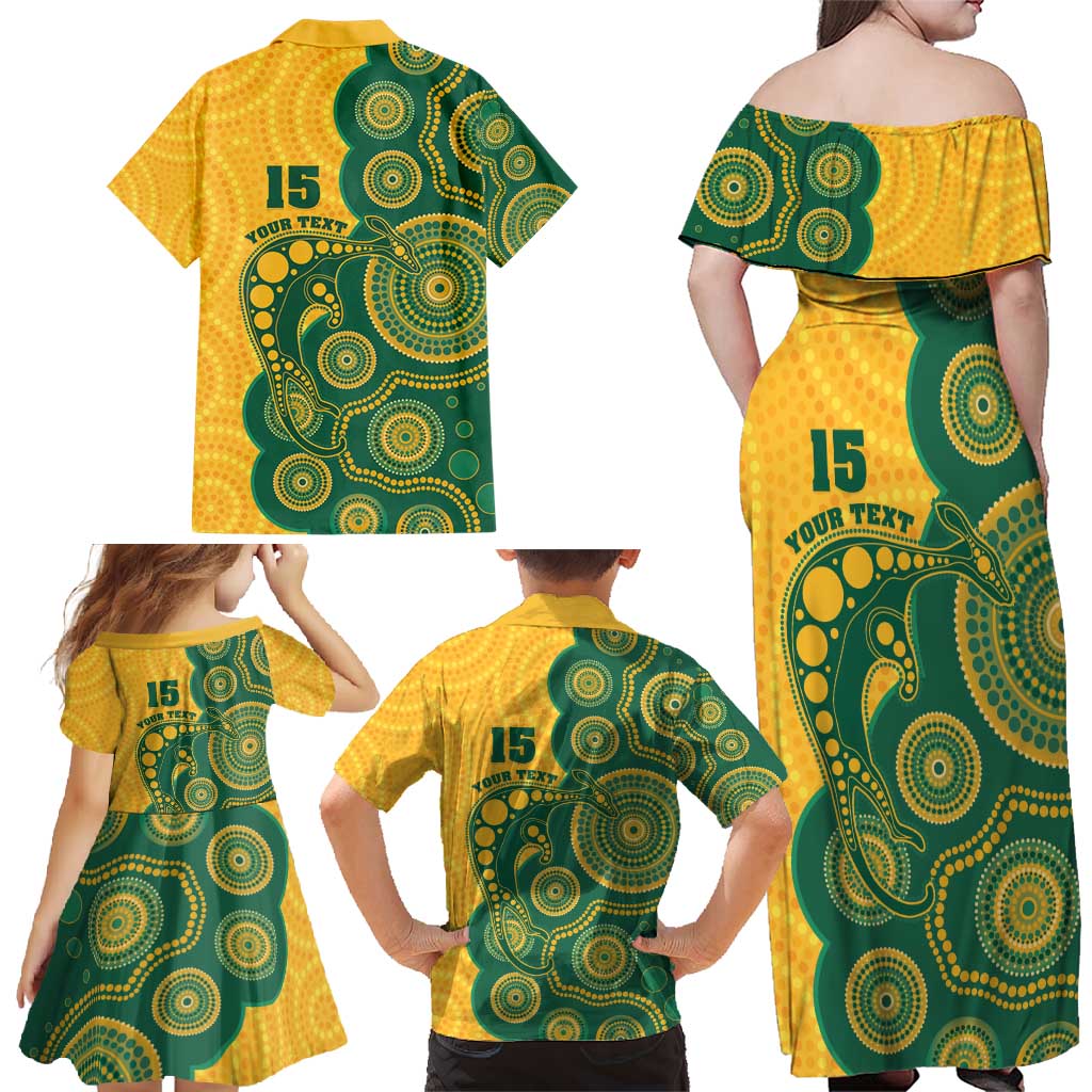 Australia Rugby Custom Family Matching Off Shoulder Maxi Dress and Hawaiian Shirt Go Wallabies Aboriginal Style