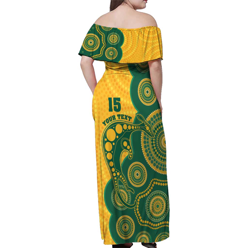 Australia Rugby Custom Family Matching Off Shoulder Maxi Dress and Hawaiian Shirt Go Wallabies Aboriginal Style