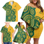Australia Rugby Custom Family Matching Off Shoulder Short Dress and Hawaiian Shirt Go Wallabies Aboriginal Style