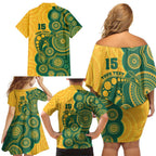 Australia Rugby Custom Family Matching Off Shoulder Short Dress and Hawaiian Shirt Go Wallabies Aboriginal Style
