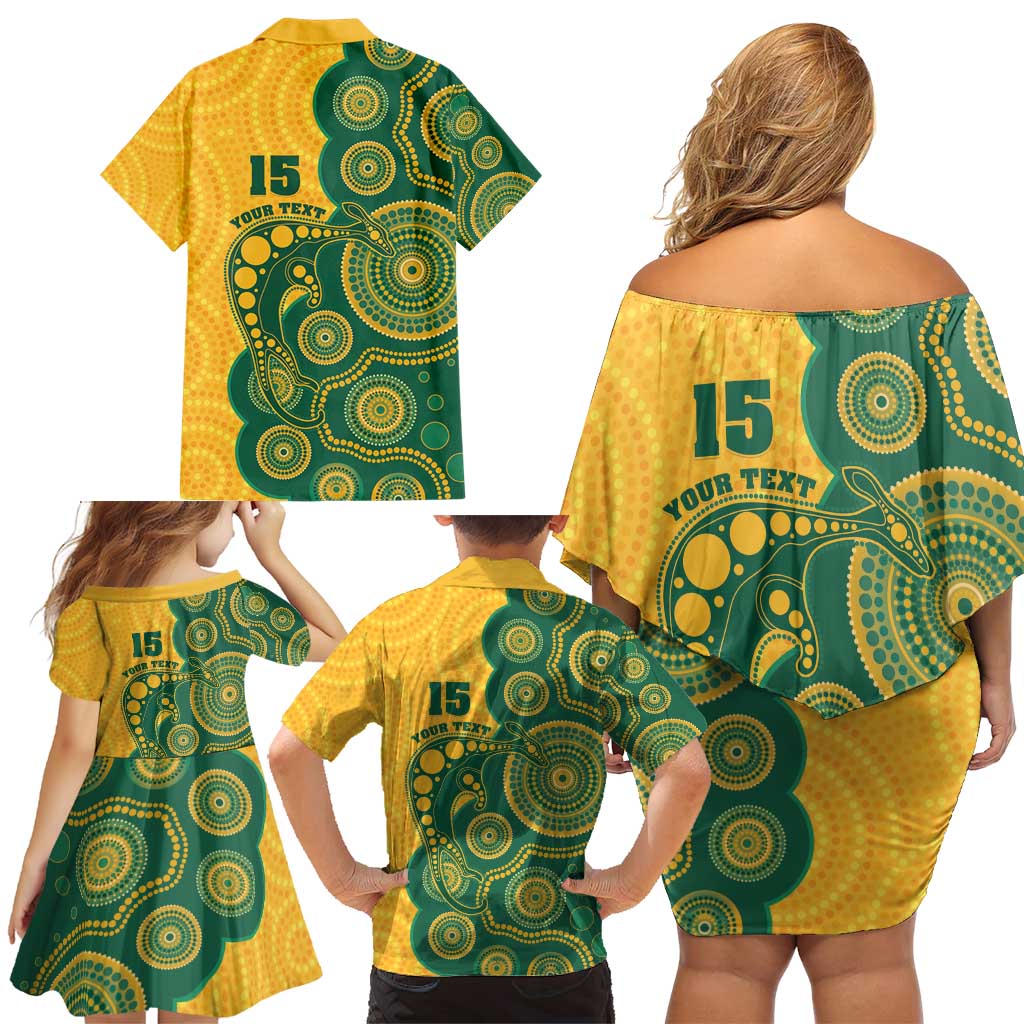 Australia Rugby Custom Family Matching Off Shoulder Short Dress and Hawaiian Shirt Go Wallabies Aboriginal Style
