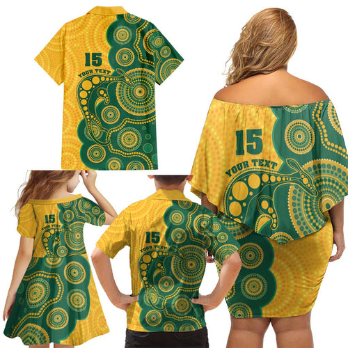 Australia Rugby Custom Family Matching Off Shoulder Short Dress and Hawaiian Shirt Go Wallabies Aboriginal Style