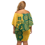Australia Rugby Custom Family Matching Off Shoulder Short Dress and Hawaiian Shirt Go Wallabies Aboriginal Style