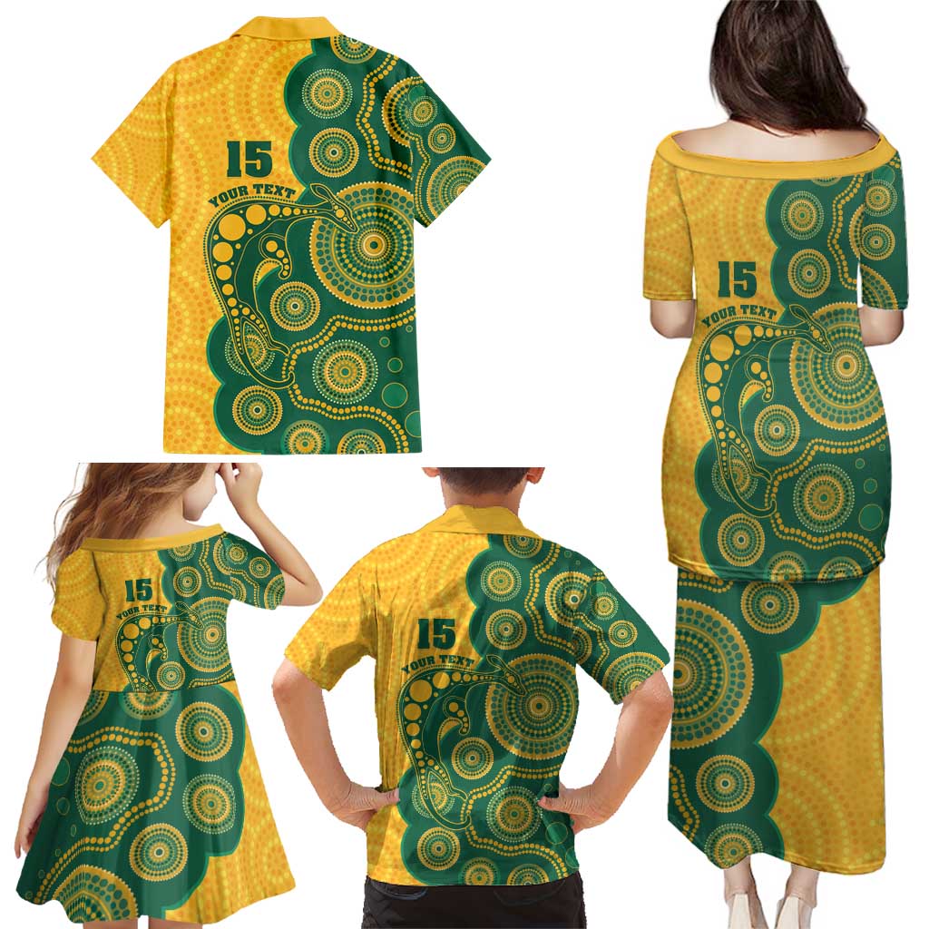 Australia Rugby Custom Family Matching Puletasi and Hawaiian Shirt Go Wallabies Aboriginal Style