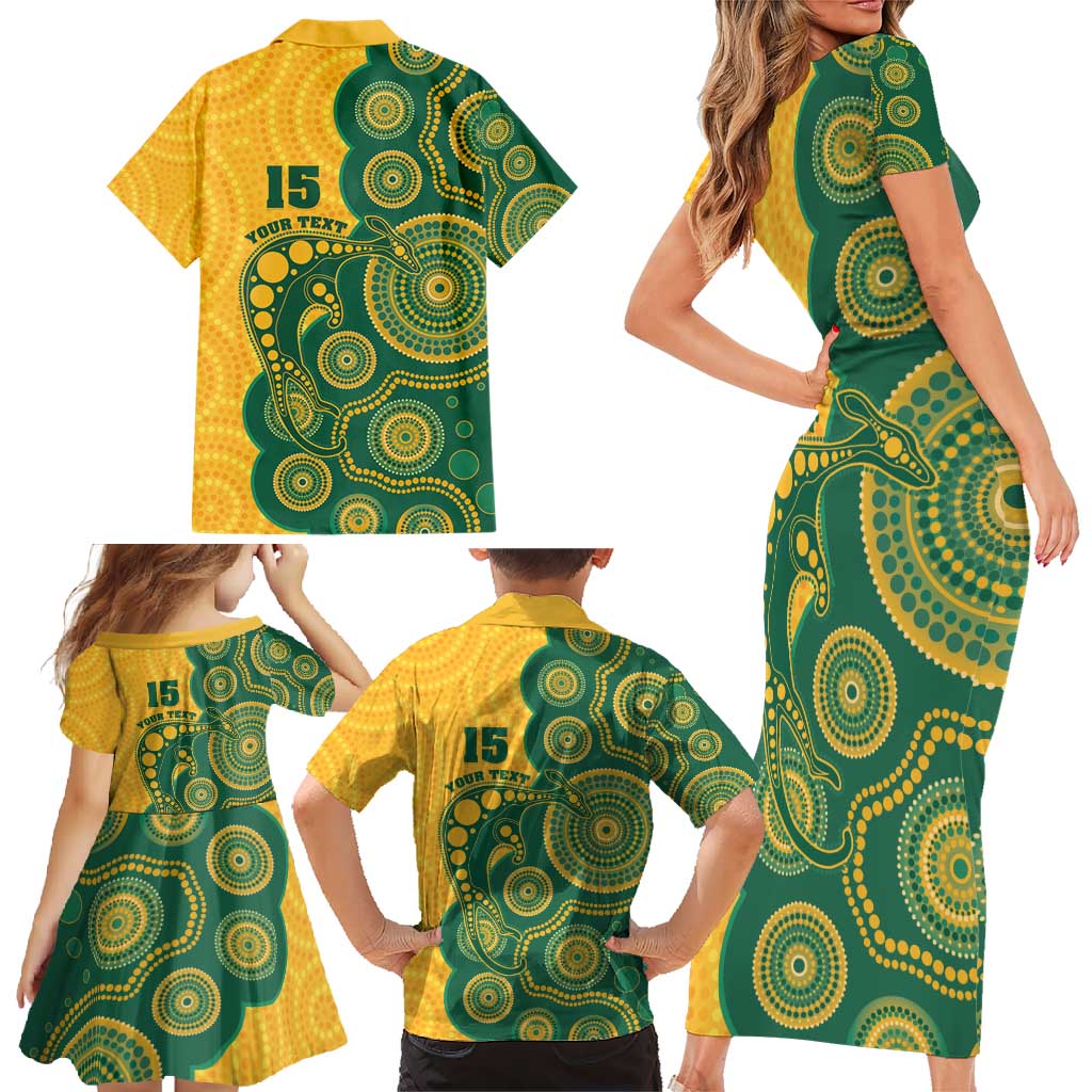 Australia Rugby Custom Family Matching Short Sleeve Bodycon Dress and Hawaiian Shirt Go Wallabies Aboriginal Style