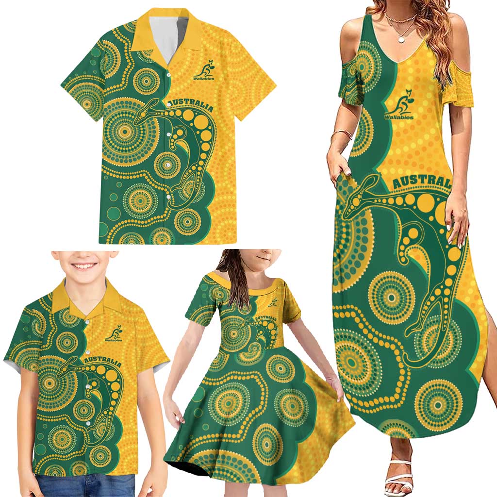 Australia Rugby Custom Family Matching Summer Maxi Dress and Hawaiian Shirt Go Wallabies Aboriginal Style