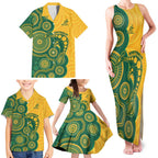Australia Rugby Custom Family Matching Tank Maxi Dress and Hawaiian Shirt Go Wallabies Aboriginal Style
